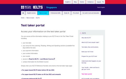 Test taker portal | British Council Singapore