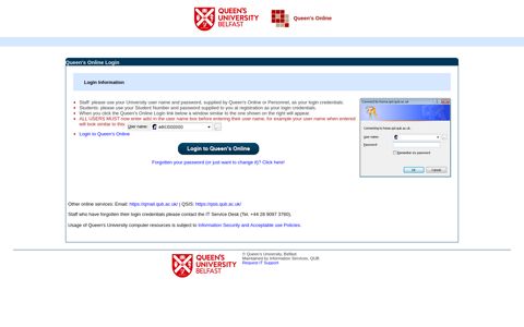 Queen's Online : Login - Queen's University Belfast