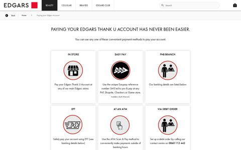 Paying your Thank U Account - Edgars