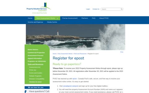 Register for epost | Property Valuation Services Corporation