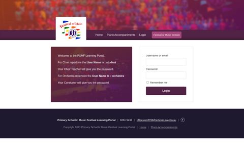 Login - Primary Schools' Music Festival Learning Portal