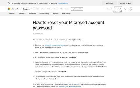 How to reset your Microsoft account password