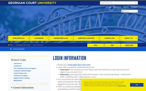 Login Information | Georgian Court University, New Jersey