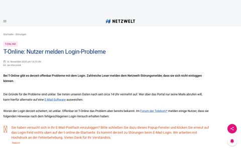 T-Online: Nutzer melden Login-Probleme | NETZWELT