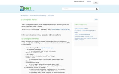 E-Enterprise Portal – EPA NeT Support
