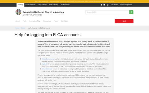 Help for logging into ELCA accounts - Evangelical Lutheran ...