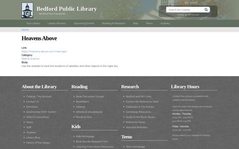 Heavens Above | Bedford Public Library