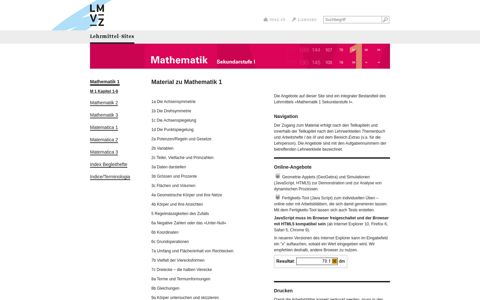 Material zu Mathematik 1 - LMV Mathematik Sekundarstufe I