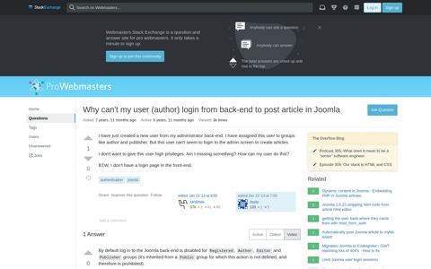 Why can't my user (author) login from back-end to post article ...