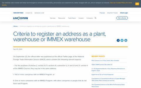 Criteria to register an address as a plant, warehouse or ...