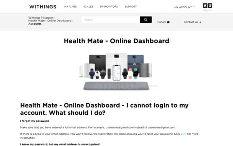 Health Mate - Online Dashboard - I cannot login to my account ...