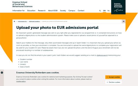 Upload your photo to EUR admissions portal | Erasmus ...
