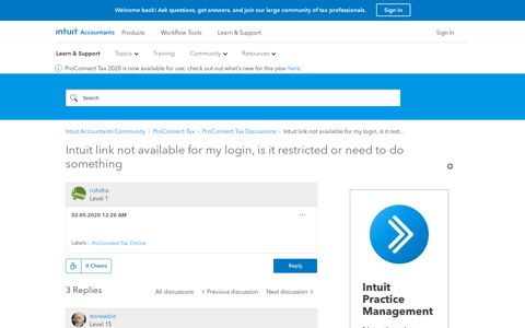 Intuit link not available for my login, is it rest... - Intuit ProConnect