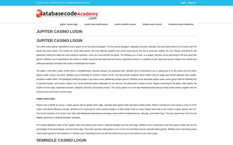 Jupiter casino login - Database Code Academy