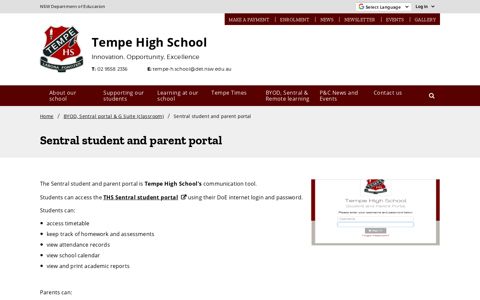 Sentral student and parent portal - Tempe High School