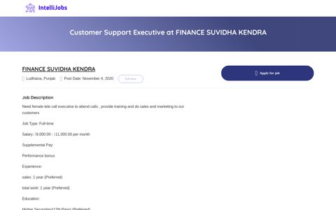 Customer Support Executive at FINANCE SUVIDHA KENDRA ...