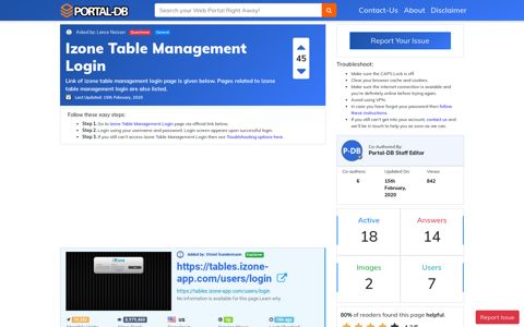 Izone Table Management Login - Portal-DB.live