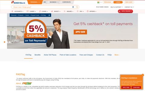 FASTag - Pay Highway Toll Online - Electronic ... - ICICI Bank