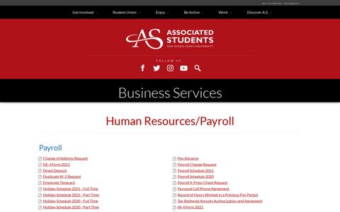 Human Resources/Payroll | Business Services | A.S. | SDSU