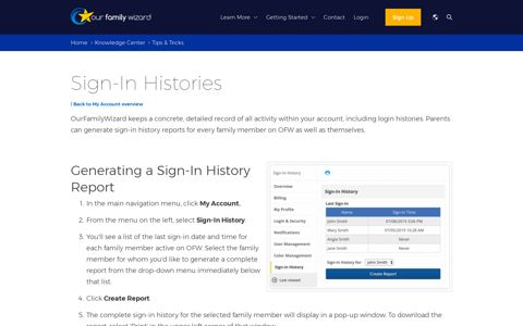 Sign-In History Reports | Parents - Website | OurFamilyWizard