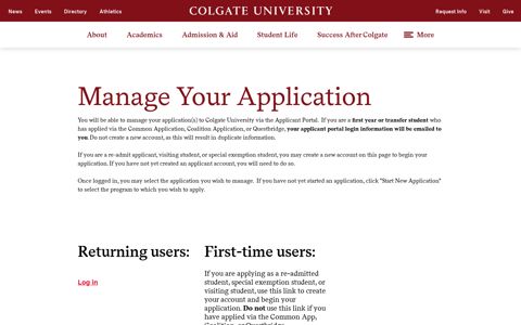 Manage Your Application - Admission & Aid - Colgate University