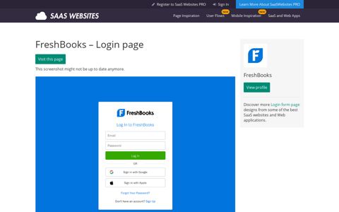 FreshBooks - Login page - Find SaaS Websites inspiration