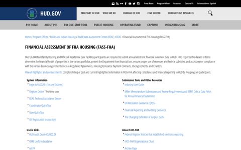Financial Assessment of FHA Housing (FASS-FHA) | HUD.gov ...