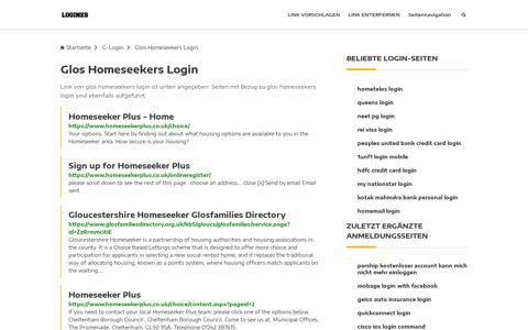 Glos Homeseekers Login | Allgemeine Informationen zur Anmeldung