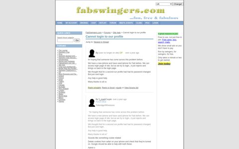 Cannot login to our profile - Fabswingers