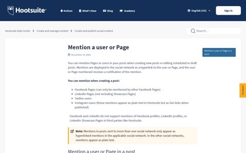 Mention a user or Page – Hootsuite Help Center
