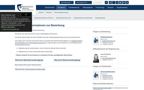 Allgemeine Informationen zur Bewerbung | Hochschule Worms