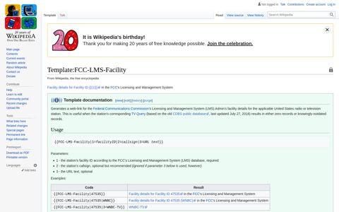 Template:FCC-LMS-Facility - Wikipedia