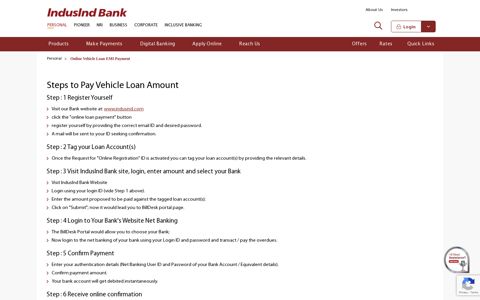 Online Vehicle Loan EMI Payment - IndusInd Bank