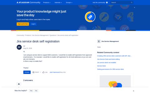 Jira service desk self registration - Atlassian Community