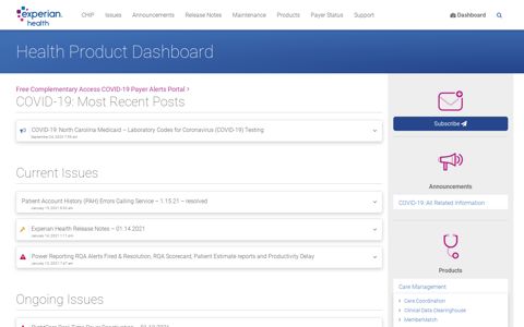 Experian Health Product Dashboard