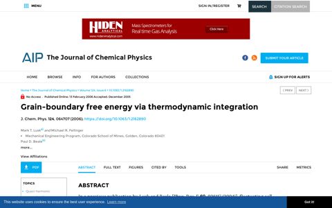 Grain-boundary free energy via thermodynamic integration ...