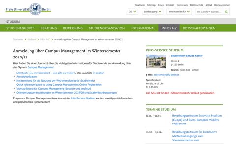 Anmeldung über Campus Management im Wintersemester ...