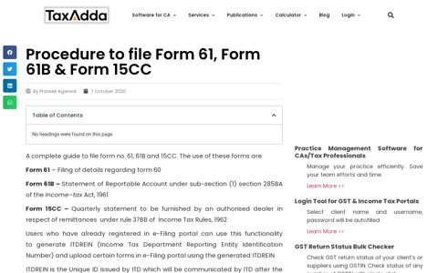 Procedure to file Form 61, Form 61B & Form 15CC - TaxAdda