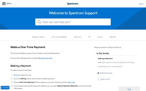 Make a One-Time Payment | Spectrum Support