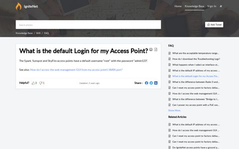 What is the default Login for my Access Point? - IgniteNet
