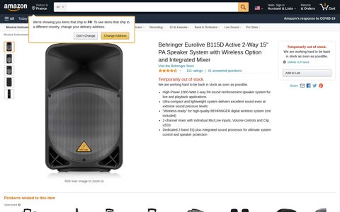 Behringer Eurolive B115D Active 2-Way 15" PA ... - Amazon.com