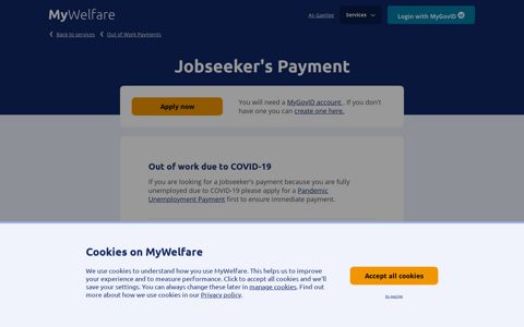 Apply for Jobseeker's Payment - MyWelfare