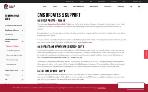 GMS Updates & Support - England Rugby