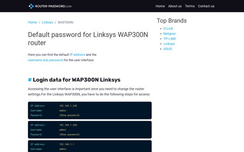 Default password for Linksys WAP300N router - router-password