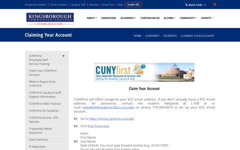 Claiming Your Account - Kingsborough Community College