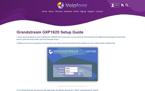 Grandstream GXP1620 Setup Guide - Voipfone