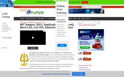 IMT Nagpur 2021: Application (Released), Merit List, Cut Off ...