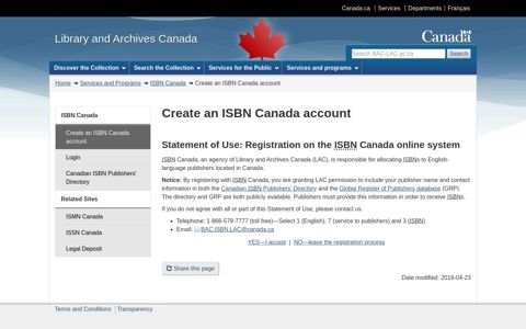 Create an ISBN Canada account - Library and Archives Canada