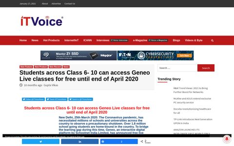 Students across Class 6- 10 can access Geneo Live classes ...