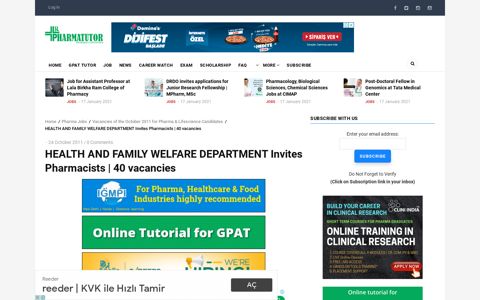 HEALTH AND FAMILY WELFARE DEPARTMENT Invites ...